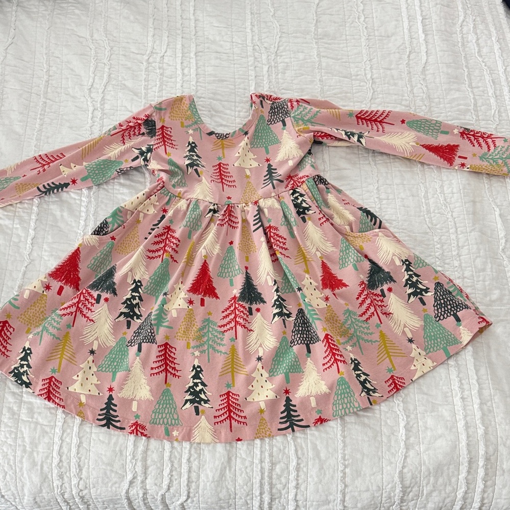 Hanna Andersson Pink Long Sleeve Holiday Skater Dress with Pockets